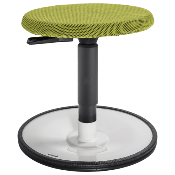 Educator stool LeitnerWipp 1 (seat height from 34 - 53 cm), PU round seat, cover mesh, metal base white